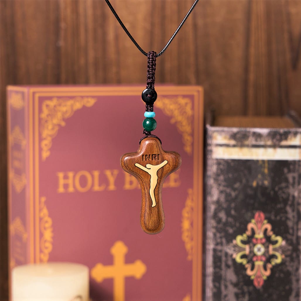 christiandiscipleshop Minimalist Style Sandalwood & Boxwood Jesus Cross Amulet Pendant Keychain/Necklace