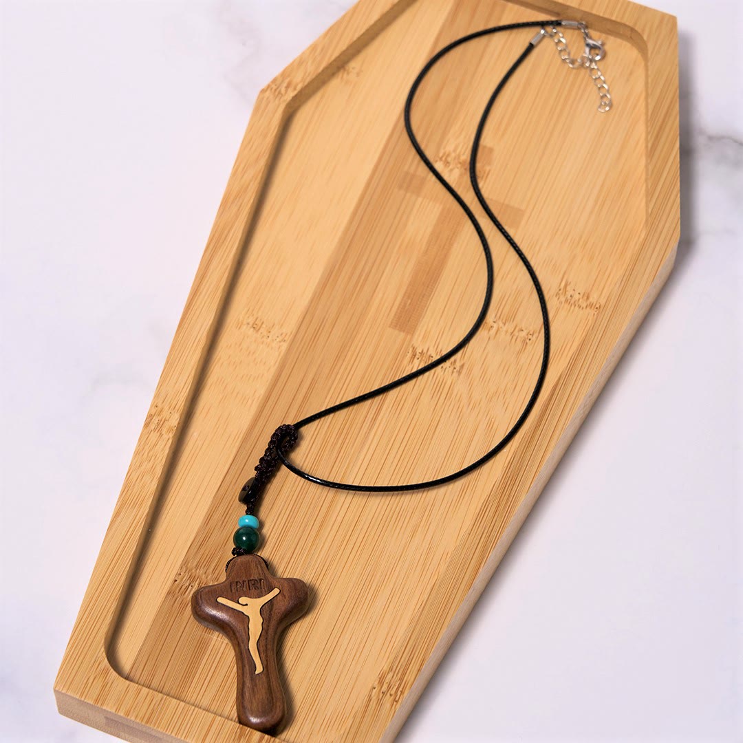 christiandiscipleshop Minimalist Style Sandalwood & Boxwood Jesus Cross Amulet Pendant Keychain/Necklace