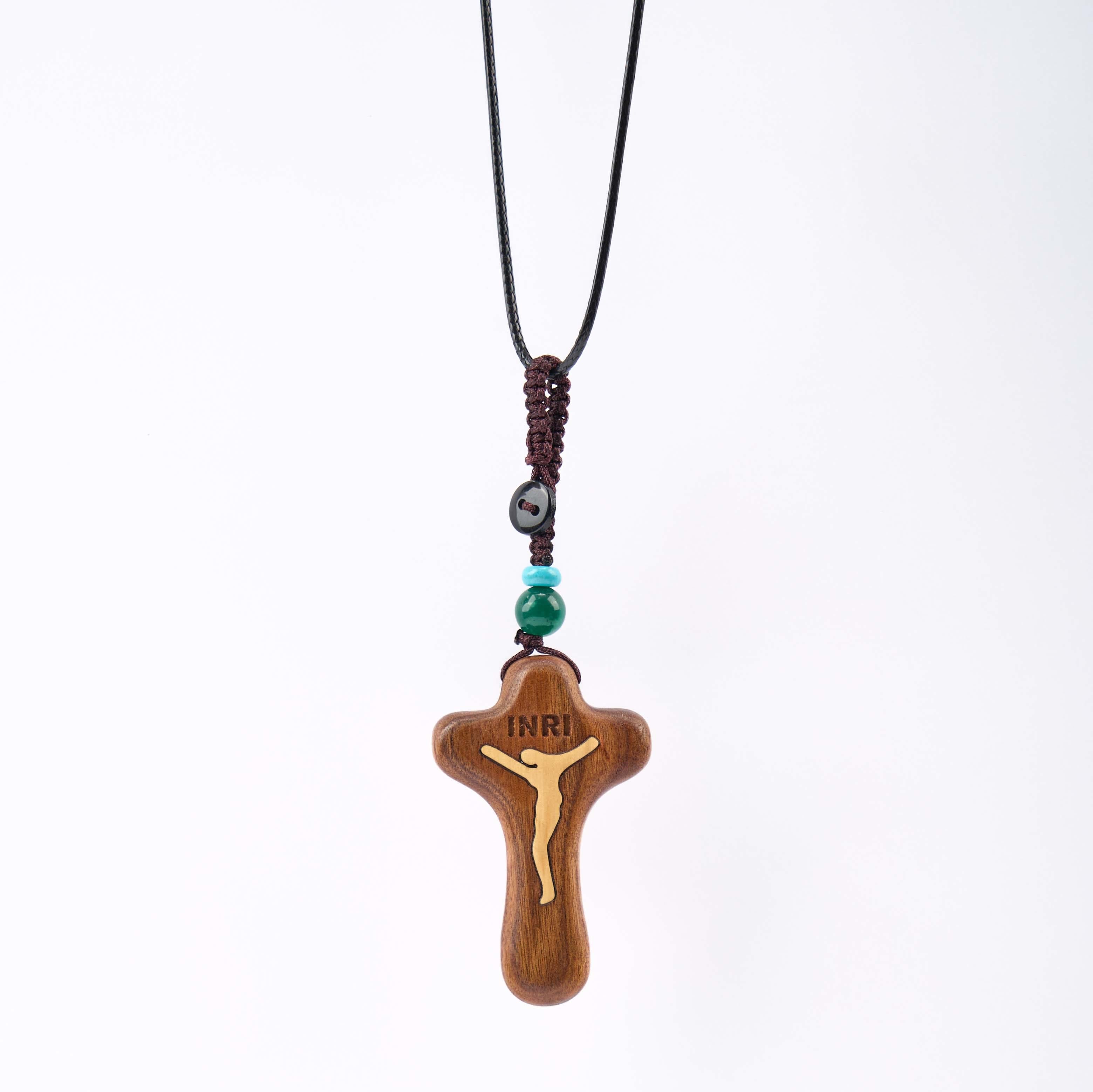 christiandiscipleshop Minimalist Style Sandalwood & Boxwood Jesus Cross Amulet Pendant Keychain/Necklace