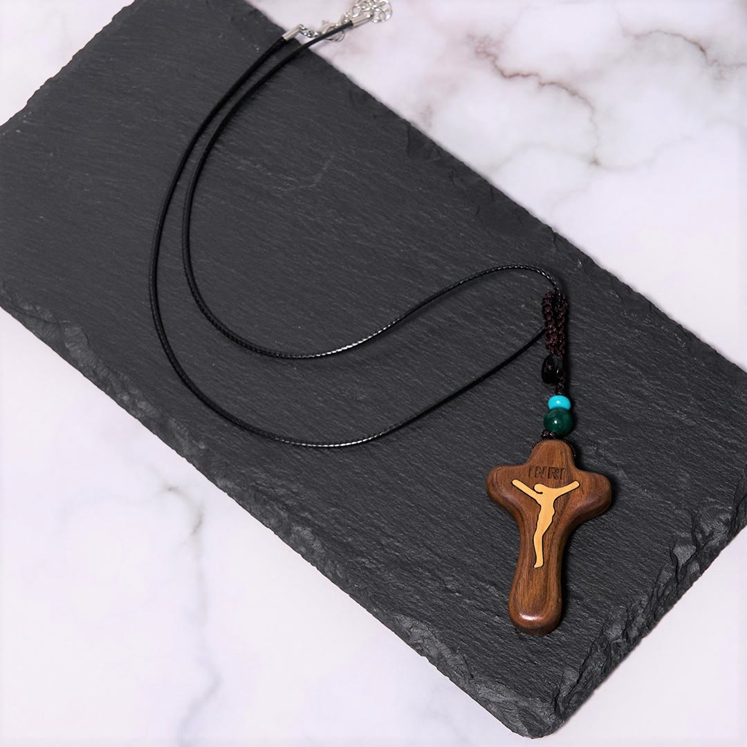 christiandiscipleshop Minimalist Style Sandalwood & Boxwood Jesus Cross Amulet Pendant Keychain/Necklace