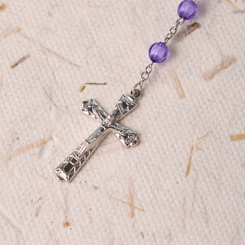 christiandiscipleshop Holy Gail & Crucifix of 8 mm Round Purple Acrylic Alloy Chain Rosary