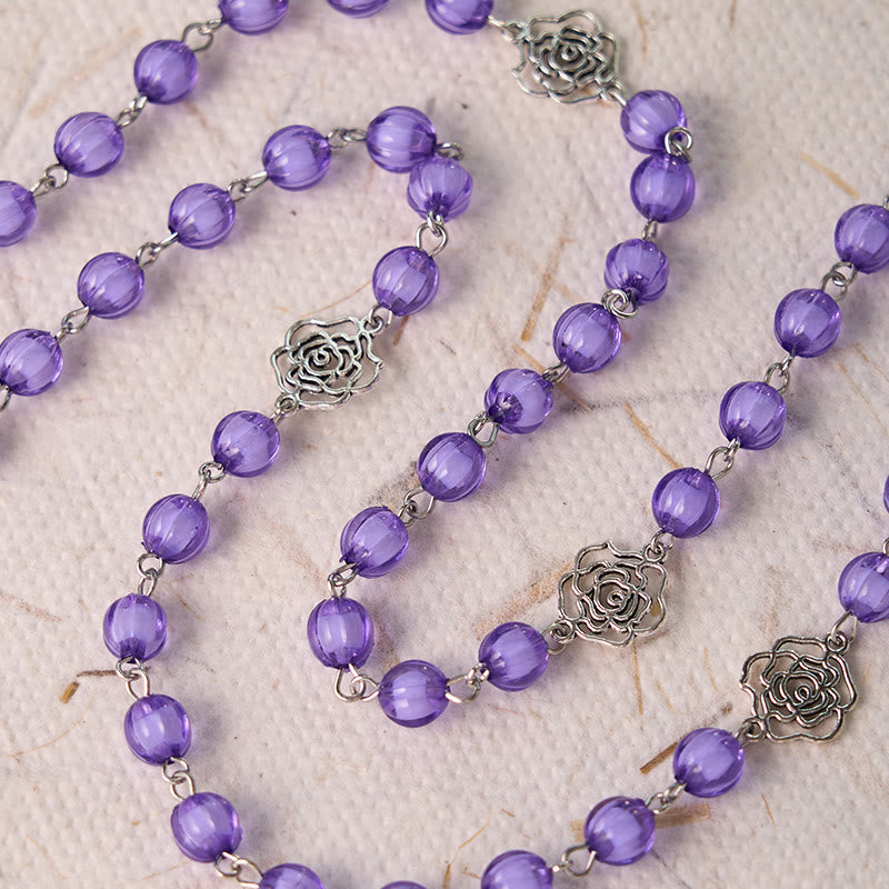 christiandiscipleshop Holy Gail & Crucifix of 8 mm Round Purple Acrylic Alloy Chain Rosary