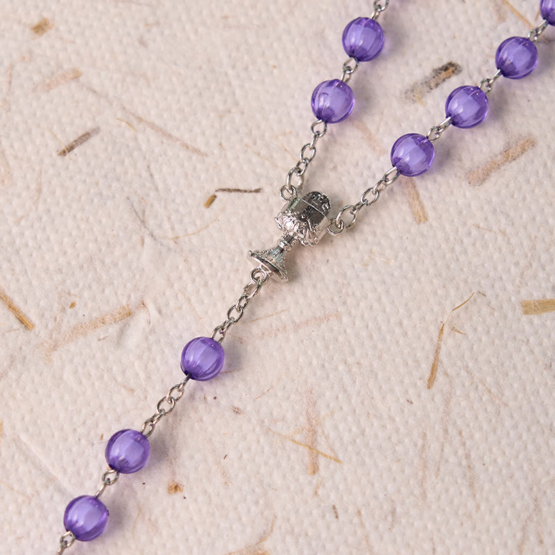 christiandiscipleshop Holy Gail & Crucifix of 8 mm Round Purple Acrylic Alloy Chain Rosary