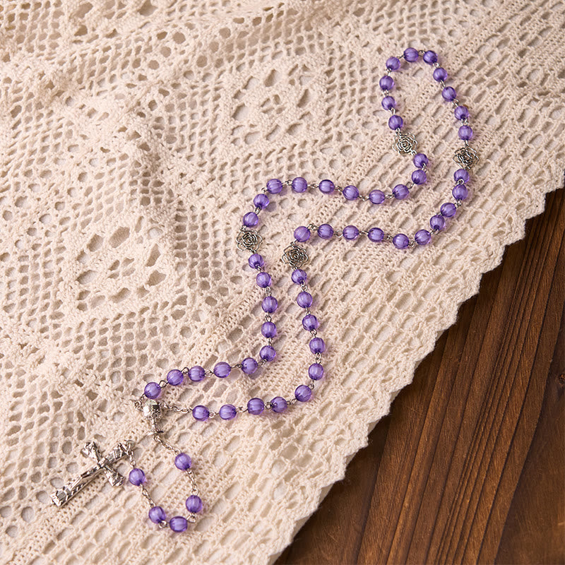 christiandiscipleshop Holy Gail & Crucifix of 8 mm Round Purple Acrylic Alloy Chain Rosary