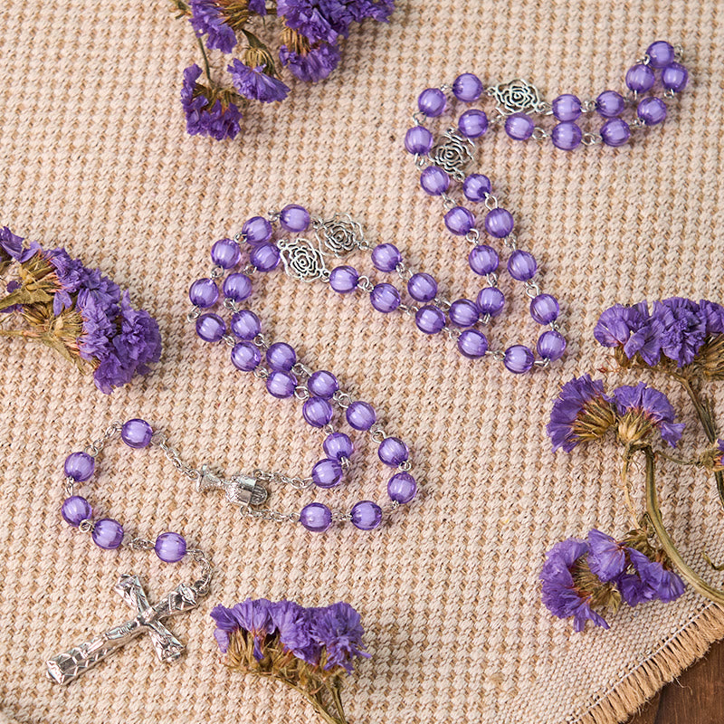 christiandiscipleshop Holy Gail & Crucifix of 8 mm Round Purple Acrylic Alloy Chain Rosary