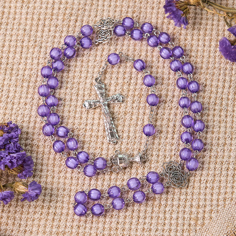 christiandiscipleshop Holy Gail & Crucifix of 8 mm Round Purple Acrylic Alloy Chain Rosary