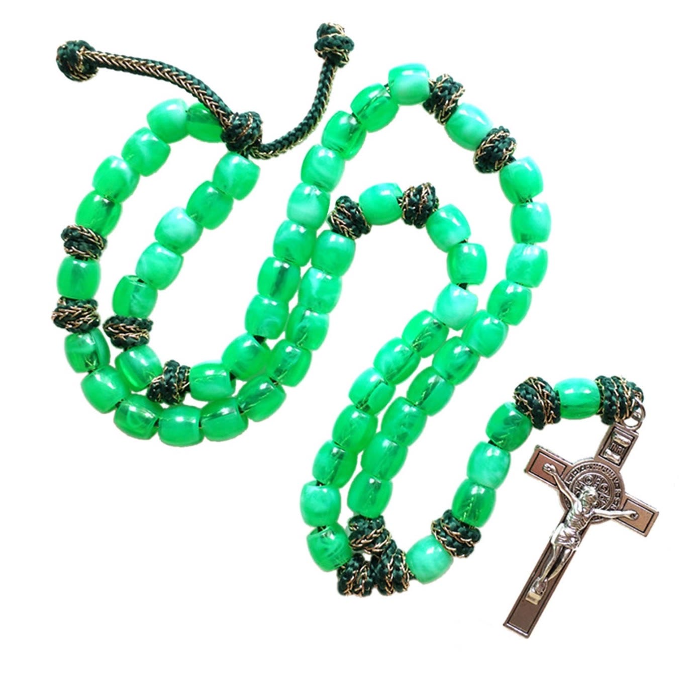 Christiandiscipleshop St. Benedict Crucifix of 12 mm Bucket Light Green Acrylic Paracord Rosary