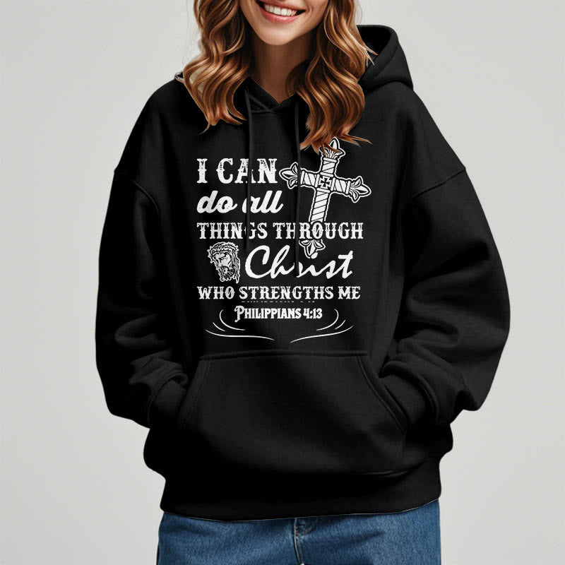 Christiandiscipleshop Quotation Style I Can Do All Things Fleece Lined Polyester Hoodie