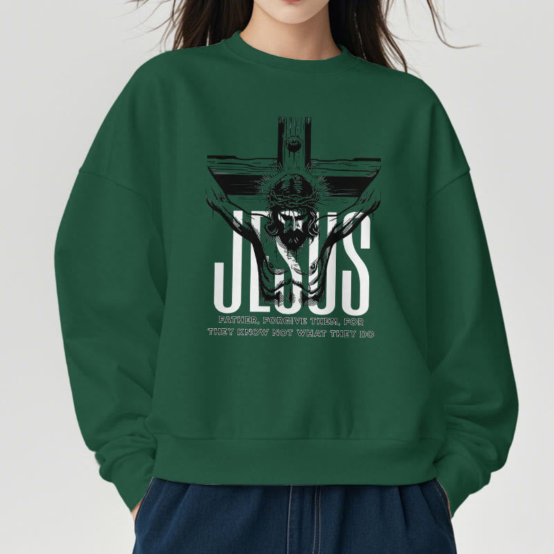 Christiandiscipleshop Classic Style Father Forgive Them Crucifix Fleece Lined Polyester Sweatshirt
