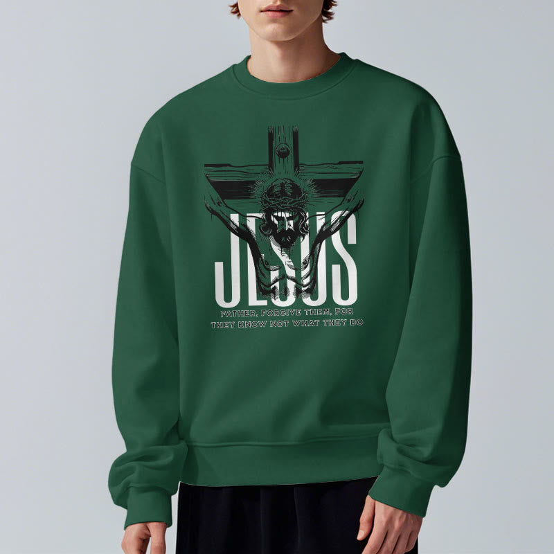 Christiandiscipleshop Classic Style Father Forgive Them Crucifix Fleece Lined Polyester Sweatshirt