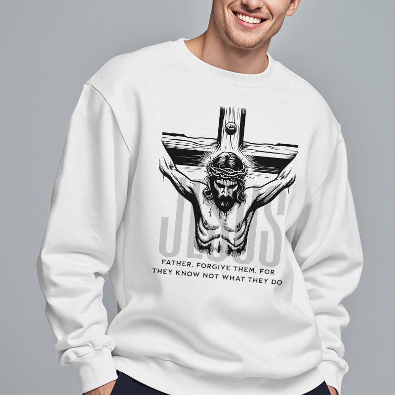 Christiandiscipleshop Classic Style Father Forgive Them Crucifix Fleece Lined Polyester Sweatshirt