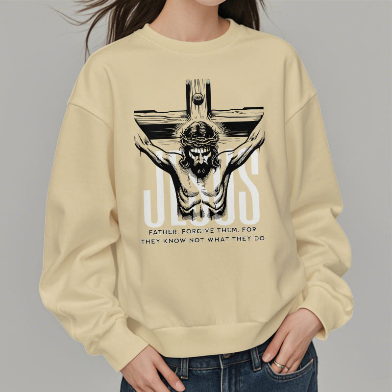 Christiandiscipleshop Classic Style Father Forgive Them Crucifix Fleece Lined Polyester Sweatshirt