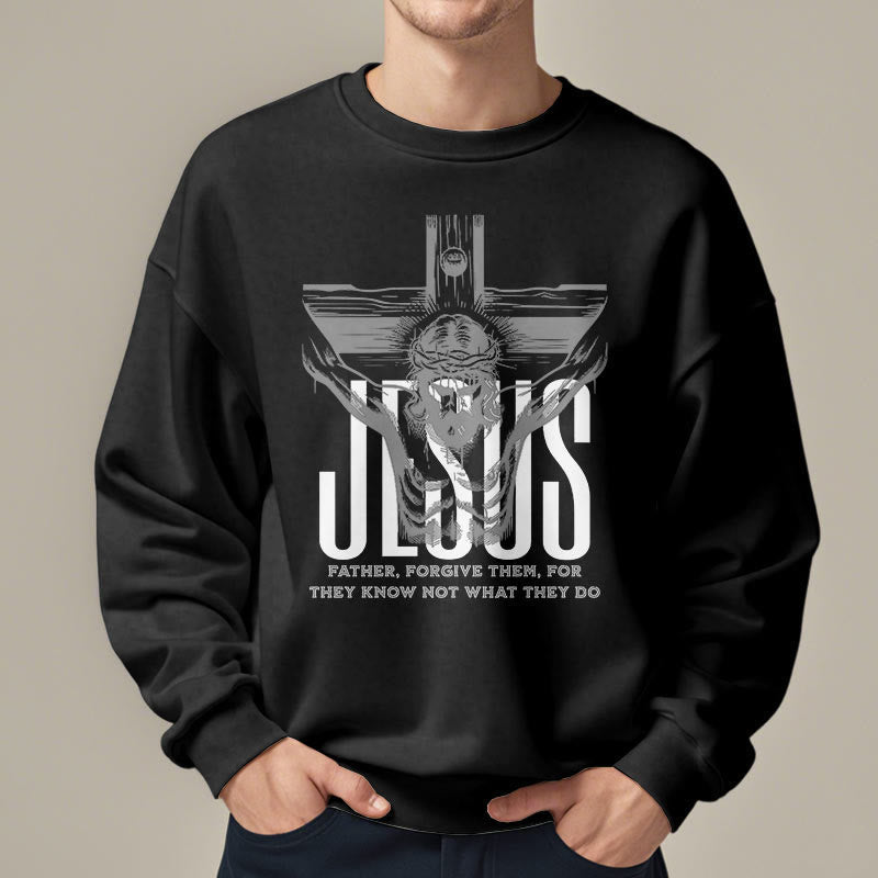 Christiandiscipleshop Classic Style Father Forgive Them Crucifix Fleece Lined Polyester Sweatshirt