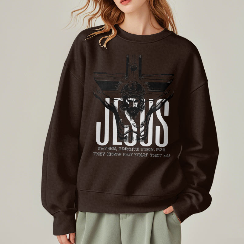 Christiandiscipleshop Classic Style Father Forgive Them Crucifix Fleece Lined Polyester Sweatshirt