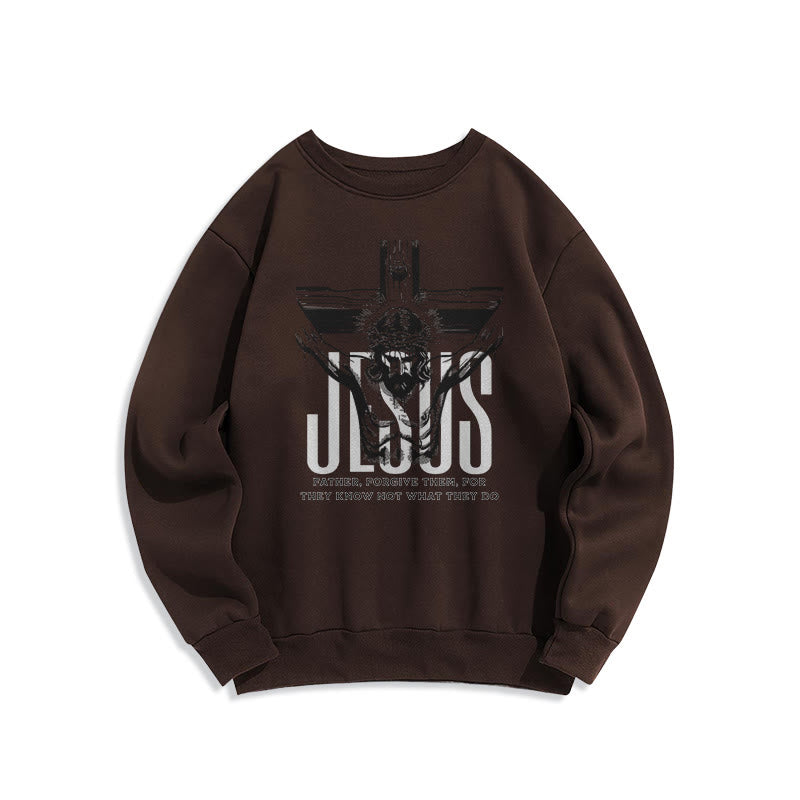Christiandiscipleshop Classic Style Father Forgive Them Crucifix Fleece Lined Polyester Sweatshirt