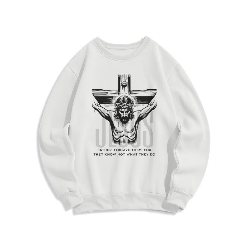 Christiandiscipleshop Classic Style Father Forgive Them Crucifix Fleece Lined Polyester Sweatshirt