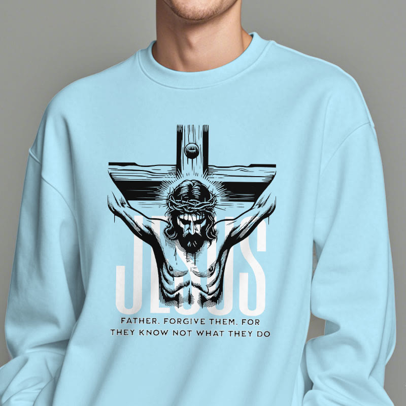 Christiandiscipleshop Classic Style Father Forgive Them Crucifix Fleece Lined Polyester Sweatshirt