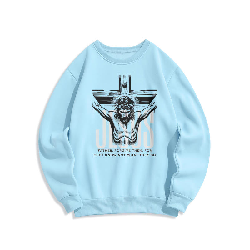 Christiandiscipleshop Classic Style Father Forgive Them Crucifix Fleece Lined Polyester Sweatshirt