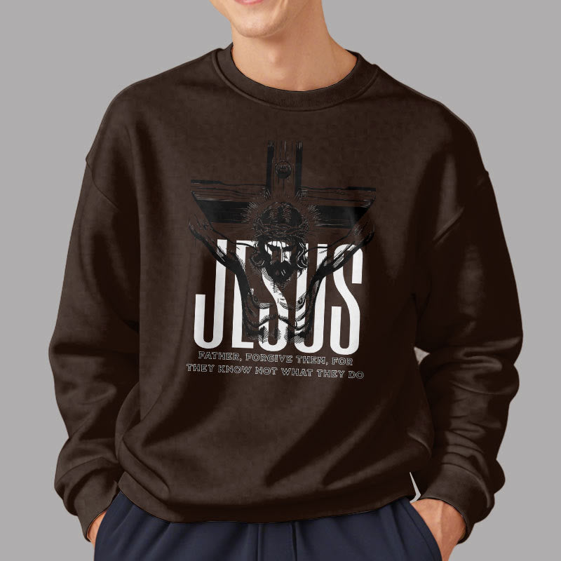 Christiandiscipleshop Classic Style Father Forgive Them Crucifix Fleece Lined Polyester Sweatshirt