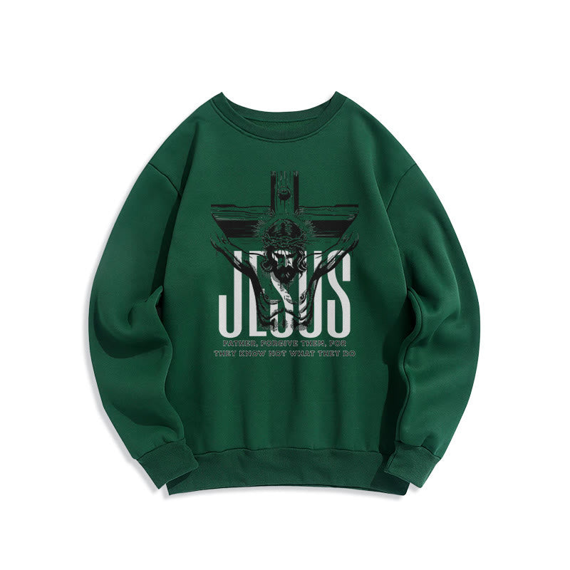Christiandiscipleshop Classic Style Father Forgive Them Crucifix Fleece Lined Polyester Sweatshirt