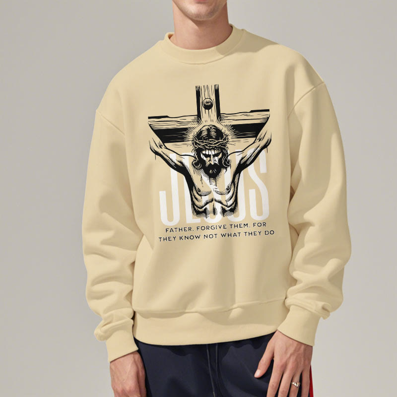 Christiandiscipleshop Classic Style Father Forgive Them Crucifix Fleece Lined Polyester Sweatshirt