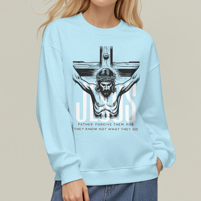 Christiandiscipleshop Classic Style Father Forgive Them Crucifix Fleece Lined Polyester Sweatshirt