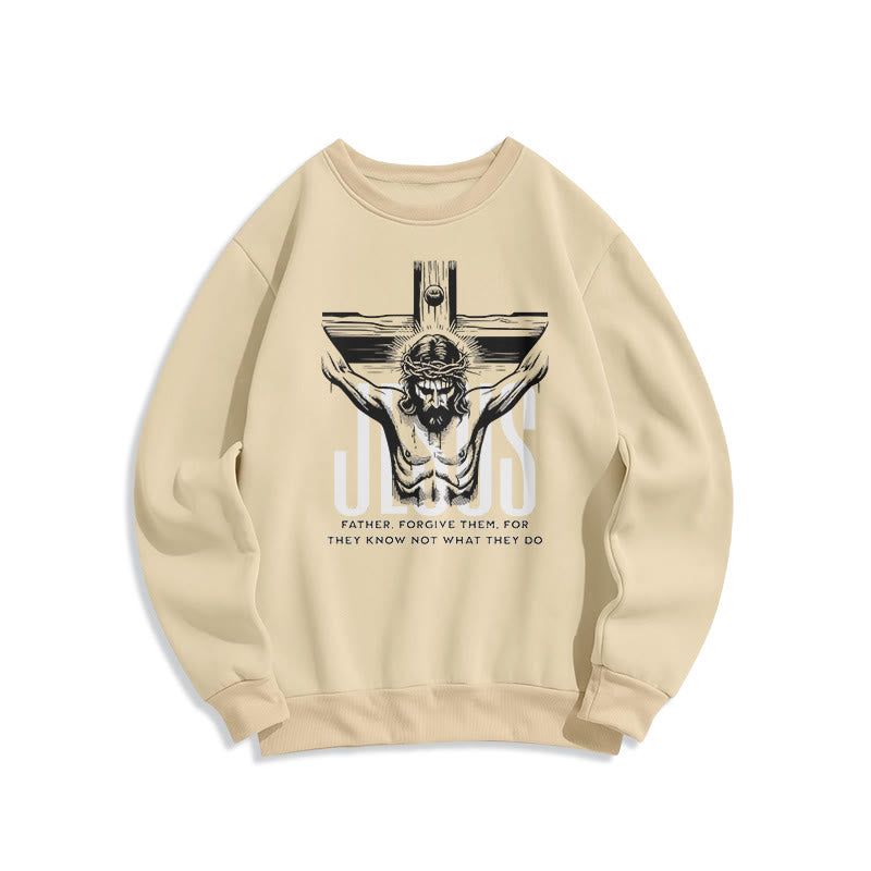 Christiandiscipleshop Classic Style Father Forgive Them Crucifix Fleece Lined Polyester Sweatshirt
