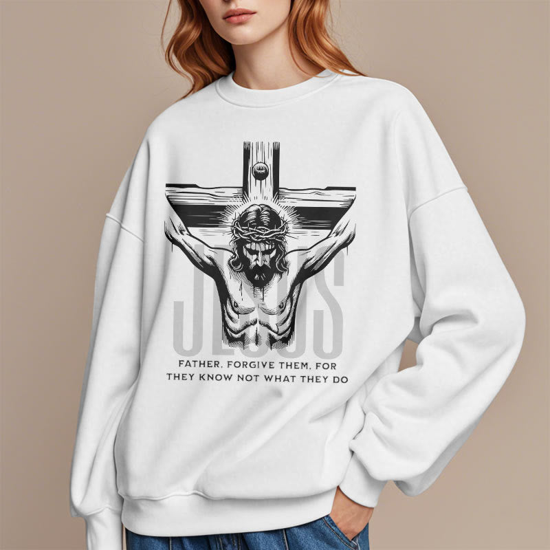 Christiandiscipleshop Classic Style Father Forgive Them Crucifix Fleece Lined Polyester Sweatshirt