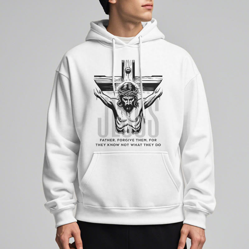 Christiandiscipleshop Classic Style Father Forgive Them Crucifix Fleece Lined Polyester Hoodie