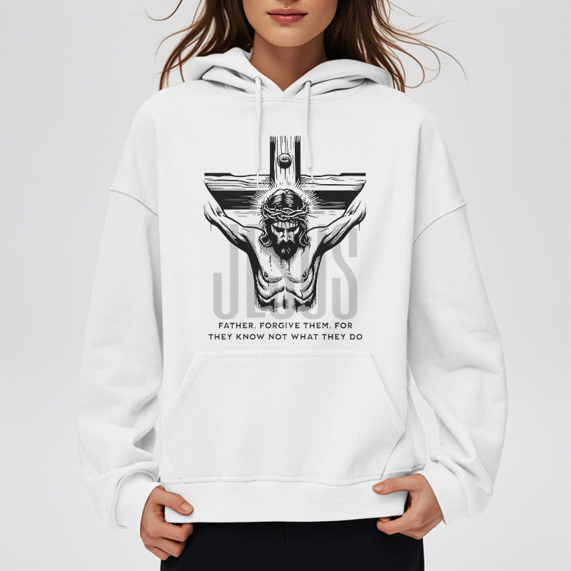 Christiandiscipleshop Classic Style Father Forgive Them Crucifix Fleece Lined Polyester Hoodie