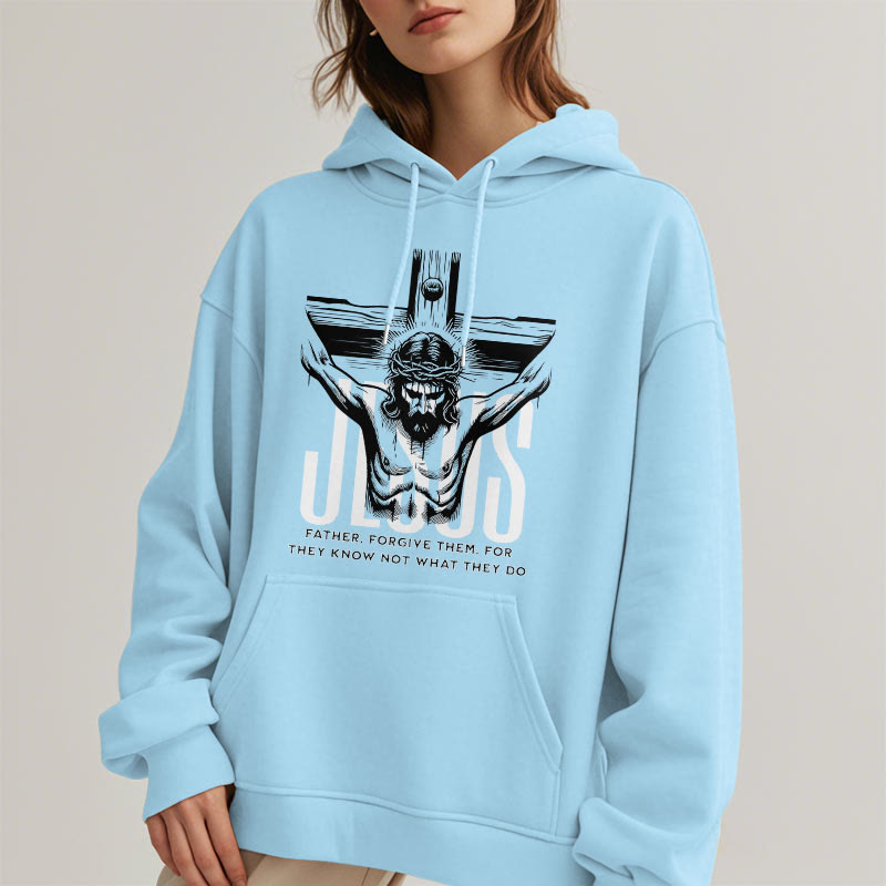 Christiandiscipleshop Classic Style Father Forgive Them Crucifix Fleece Lined Polyester Hoodie