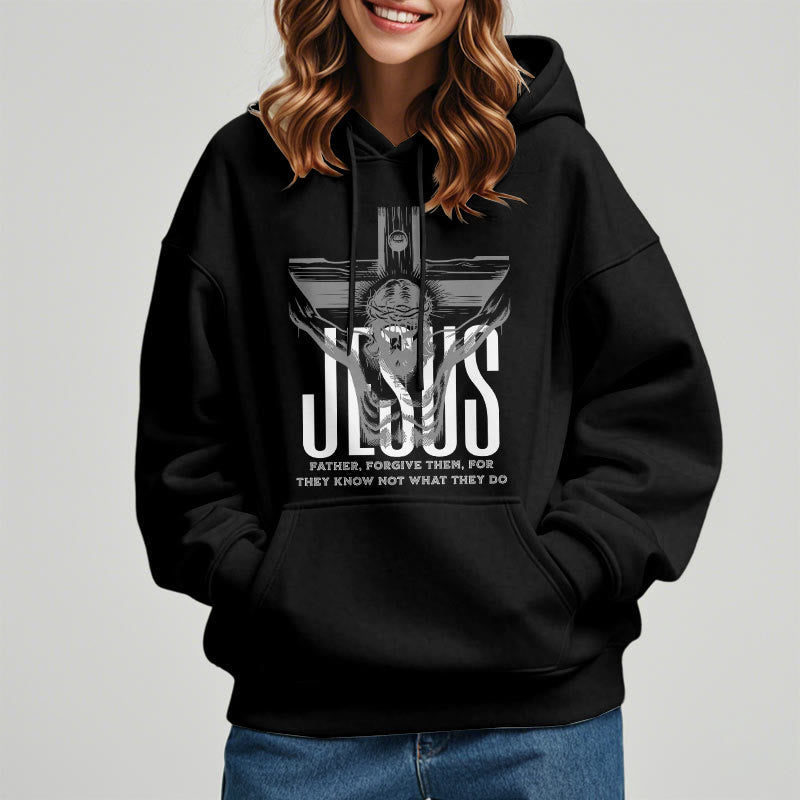 Christiandiscipleshop Classic Style Father Forgive Them Crucifix Fleece Lined Polyester Hoodie