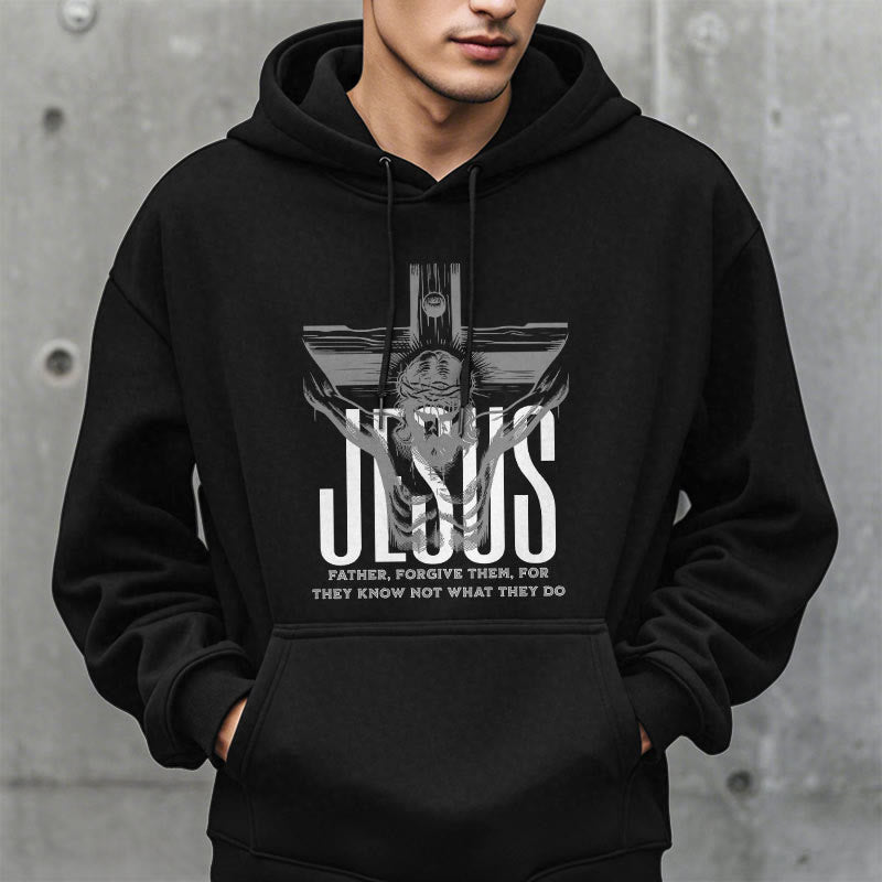 Christiandiscipleshop Classic Style Father Forgive Them Crucifix Fleece Lined Polyester Hoodie