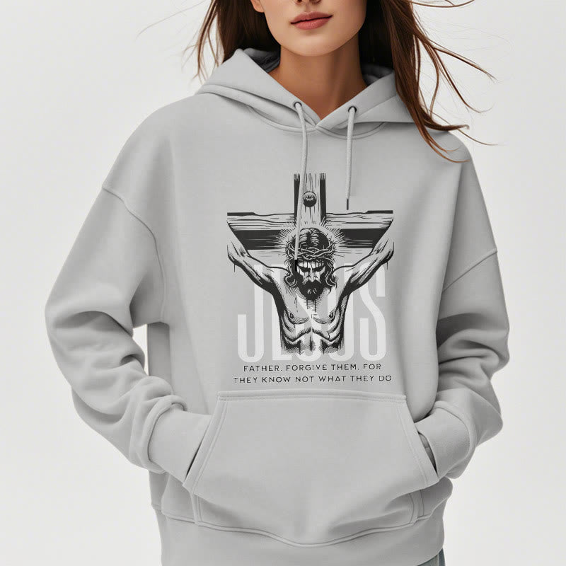 Christiandiscipleshop Classic Style Father Forgive Them Crucifix Fleece Lined Polyester Hoodie