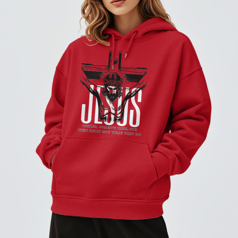 Christiandiscipleshop Classic Style Father Forgive Them Crucifix Fleece Lined Polyester Hoodie