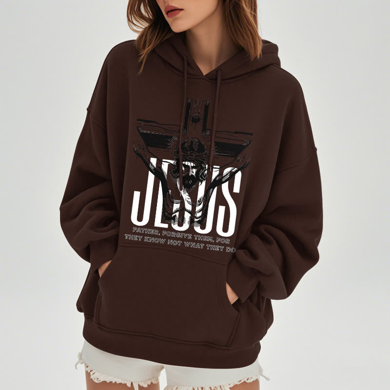 Christiandiscipleshop Classic Style Father Forgive Them Crucifix Fleece Lined Polyester Hoodie