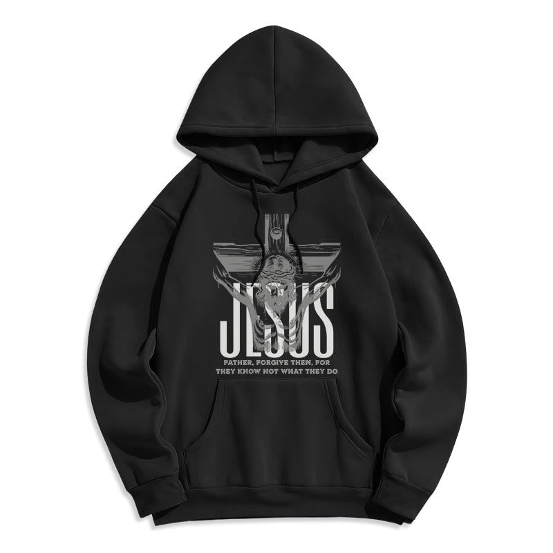 Christiandiscipleshop Classic Style Father Forgive Them Crucifix Fleece Lined Polyester Hoodie