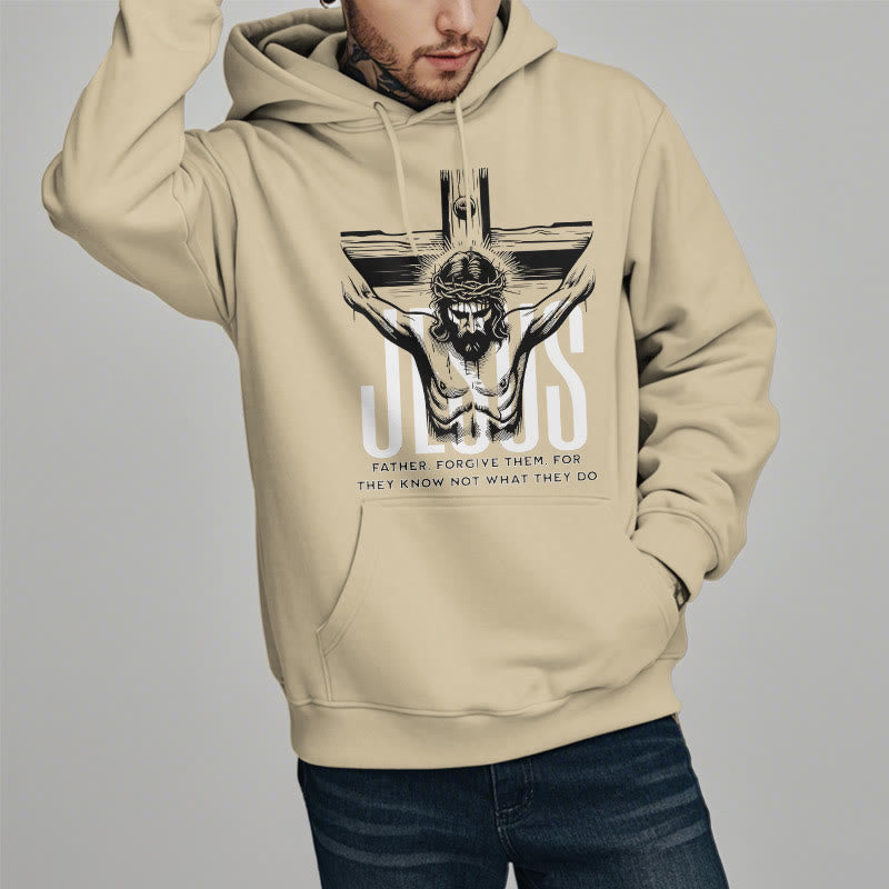 Christiandiscipleshop Classic Style Father Forgive Them Crucifix Fleece Lined Polyester Hoodie