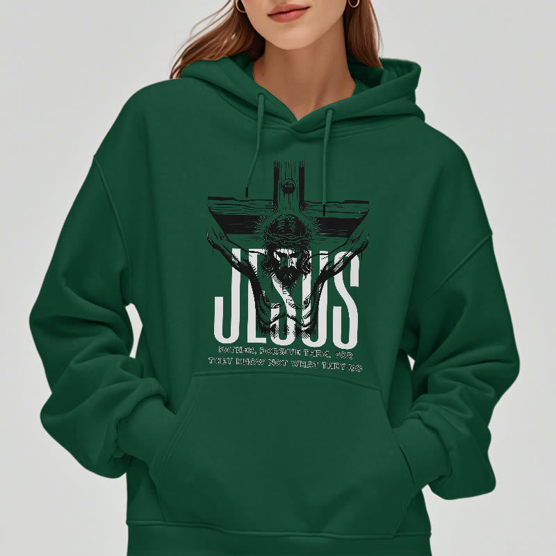 Christiandiscipleshop Classic Style Father Forgive Them Crucifix Fleece Lined Polyester Hoodie