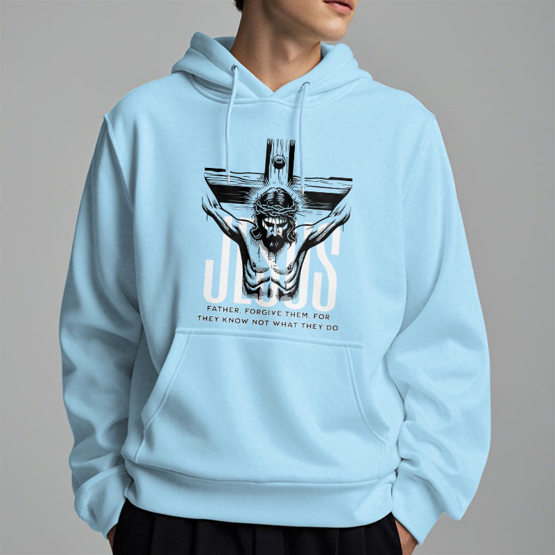 Christiandiscipleshop Classic Style Father Forgive Them Crucifix Fleece Lined Polyester Hoodie