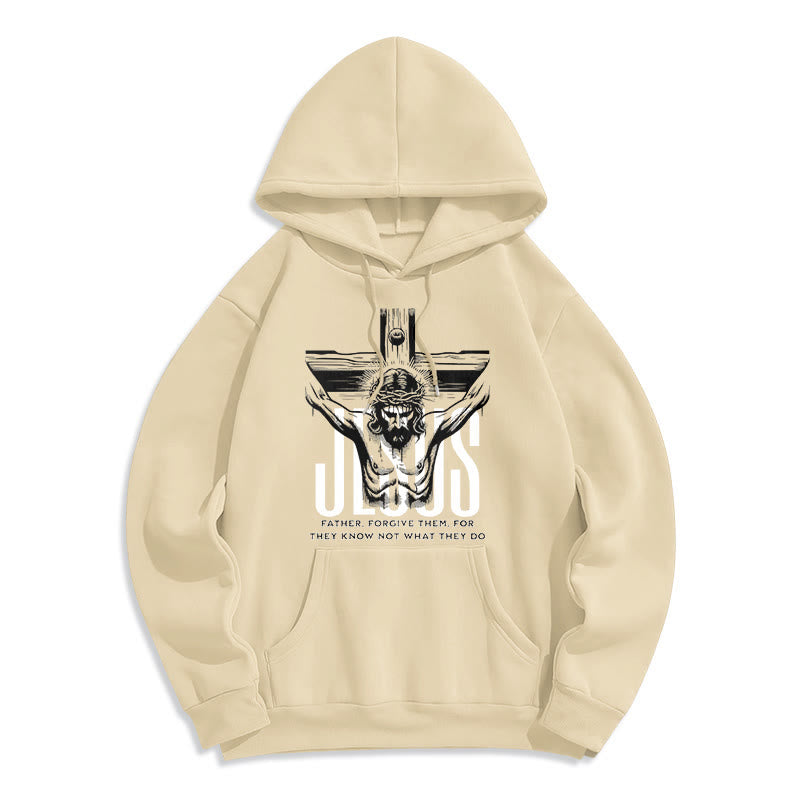 Christiandiscipleshop Classic Style Father Forgive Them Crucifix Fleece Lined Polyester Hoodie