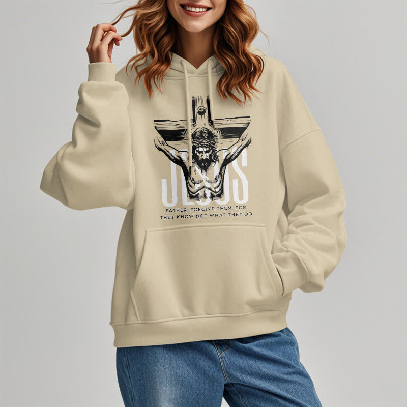 Christiandiscipleshop Classic Style Father Forgive Them Crucifix Fleece Lined Polyester Hoodie