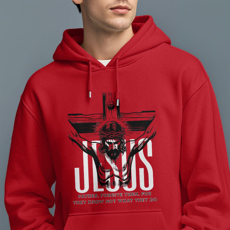 Christiandiscipleshop Classic Style Father Forgive Them Crucifix Fleece Lined Polyester Hoodie