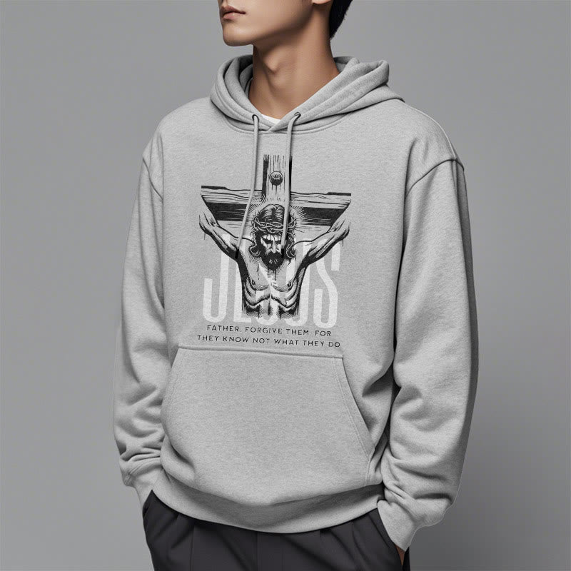 Christiandiscipleshop Classic Style Father Forgive Them Crucifix Fleece Lined Polyester Hoodie