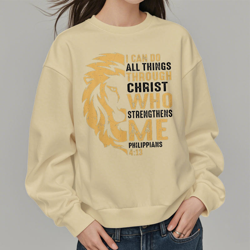 Christiandiscipleshop Quotation Style Christ Strengthens Me Fleece Lined Polyester Sweatshirt