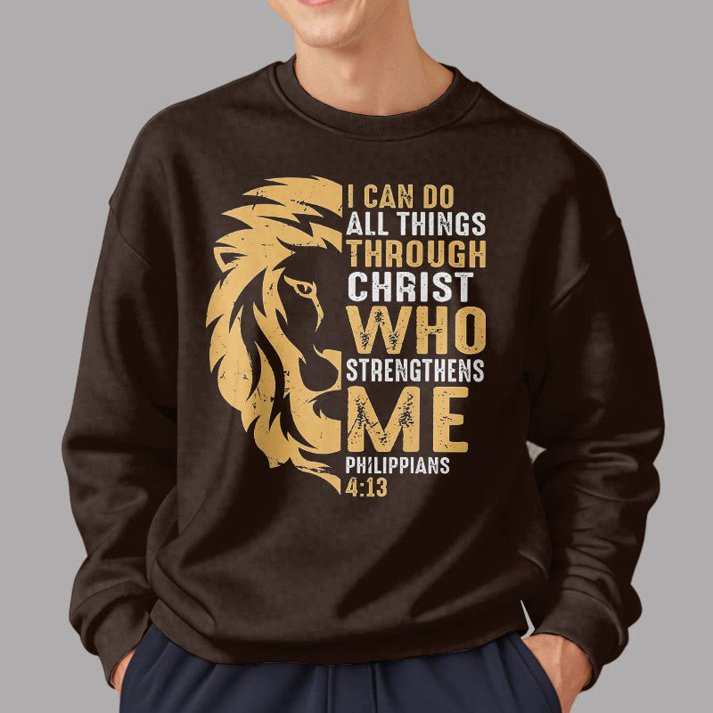 Christiandiscipleshop Quotation Style Christ Strengthens Me Fleece Lined Polyester Sweatshirt