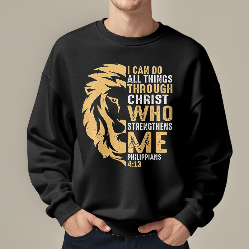 Christiandiscipleshop Quotation Style Christ Strengthens Me Fleece Lined Polyester Sweatshirt