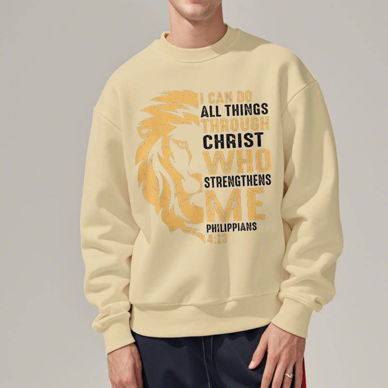 Christiandiscipleshop Quotation Style Christ Strengthens Me Fleece Lined Polyester Sweatshirt