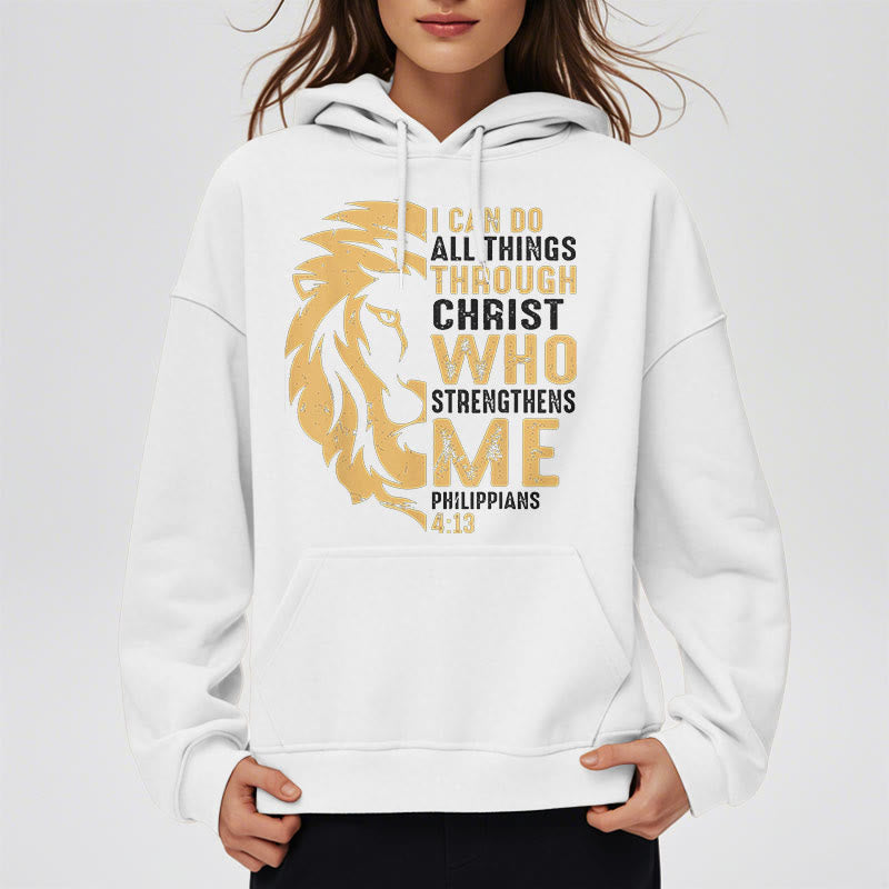 Christiandiscipleshop Quotation Style Christ Strengthens Me Fleece Lined Polyester Hoodie