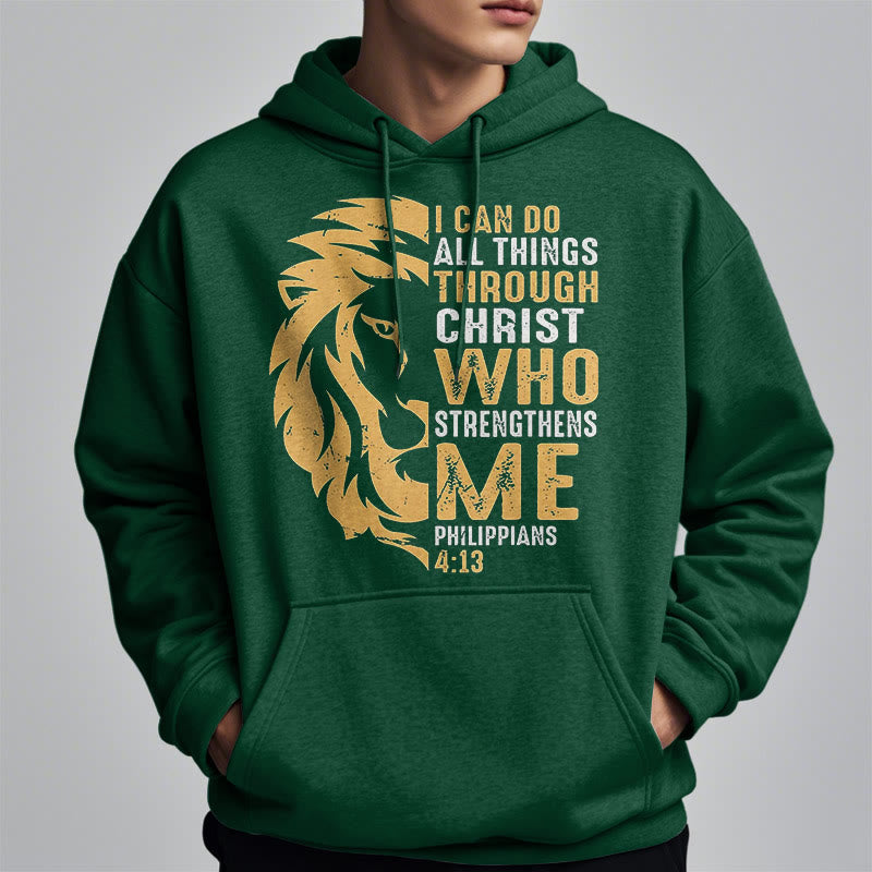 Christiandiscipleshop Quotation Style Christ Strengthens Me Fleece Lined Polyester Hoodie